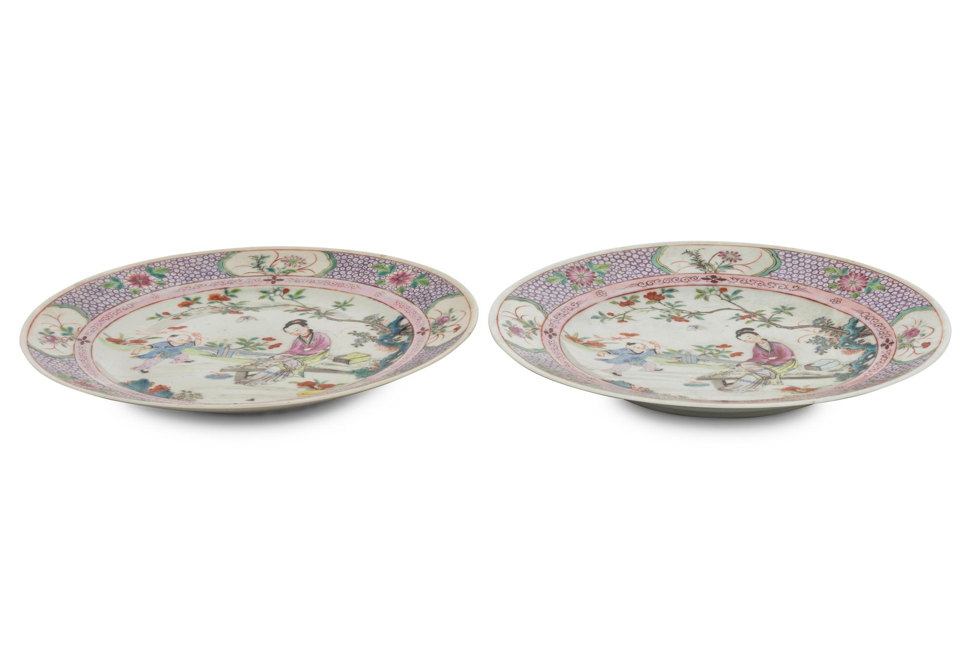 A Pair of Chinese Export Famille Rose Porcelain Plates