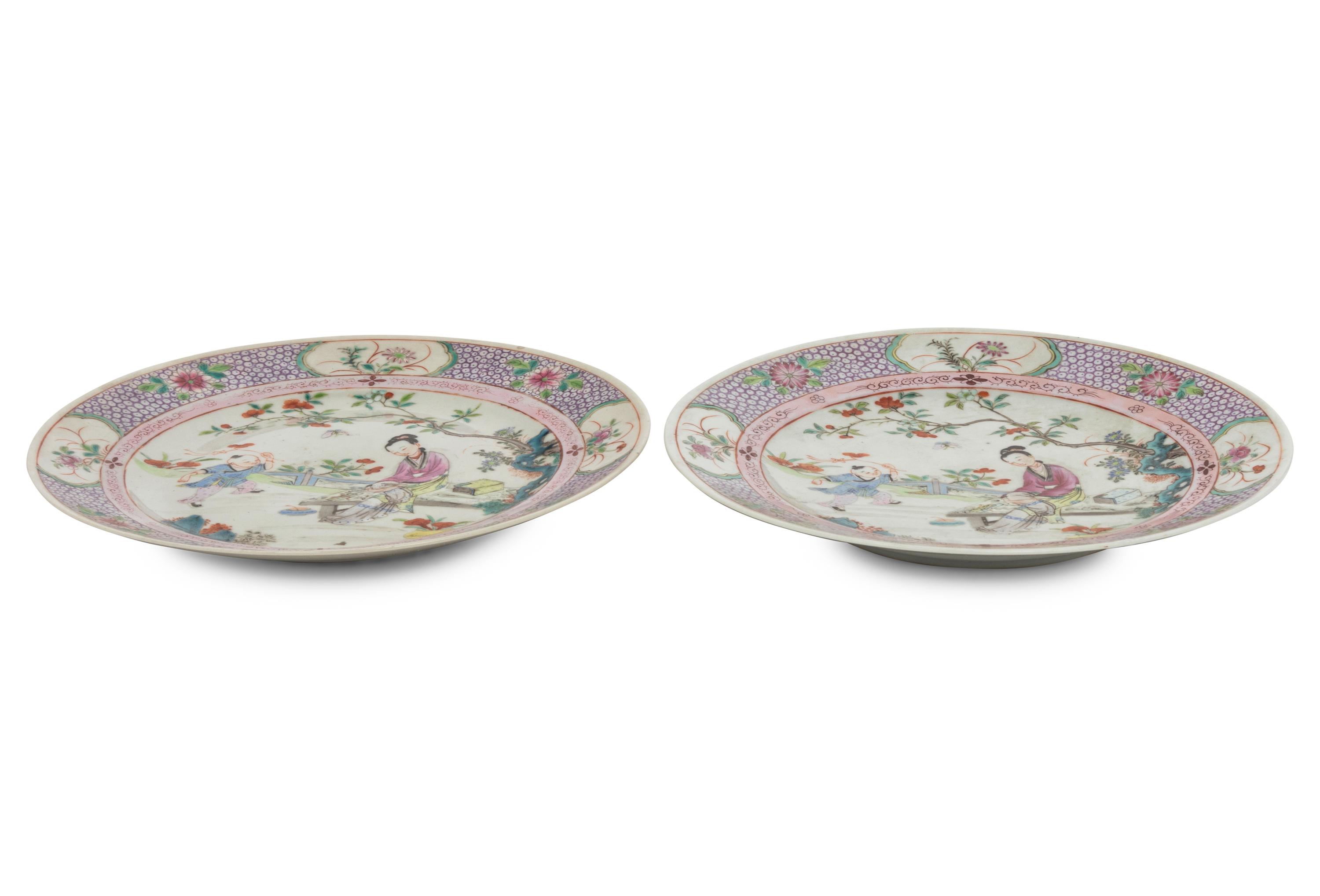 A Pair of Chinese Export Famille Rose Porcelain Plates