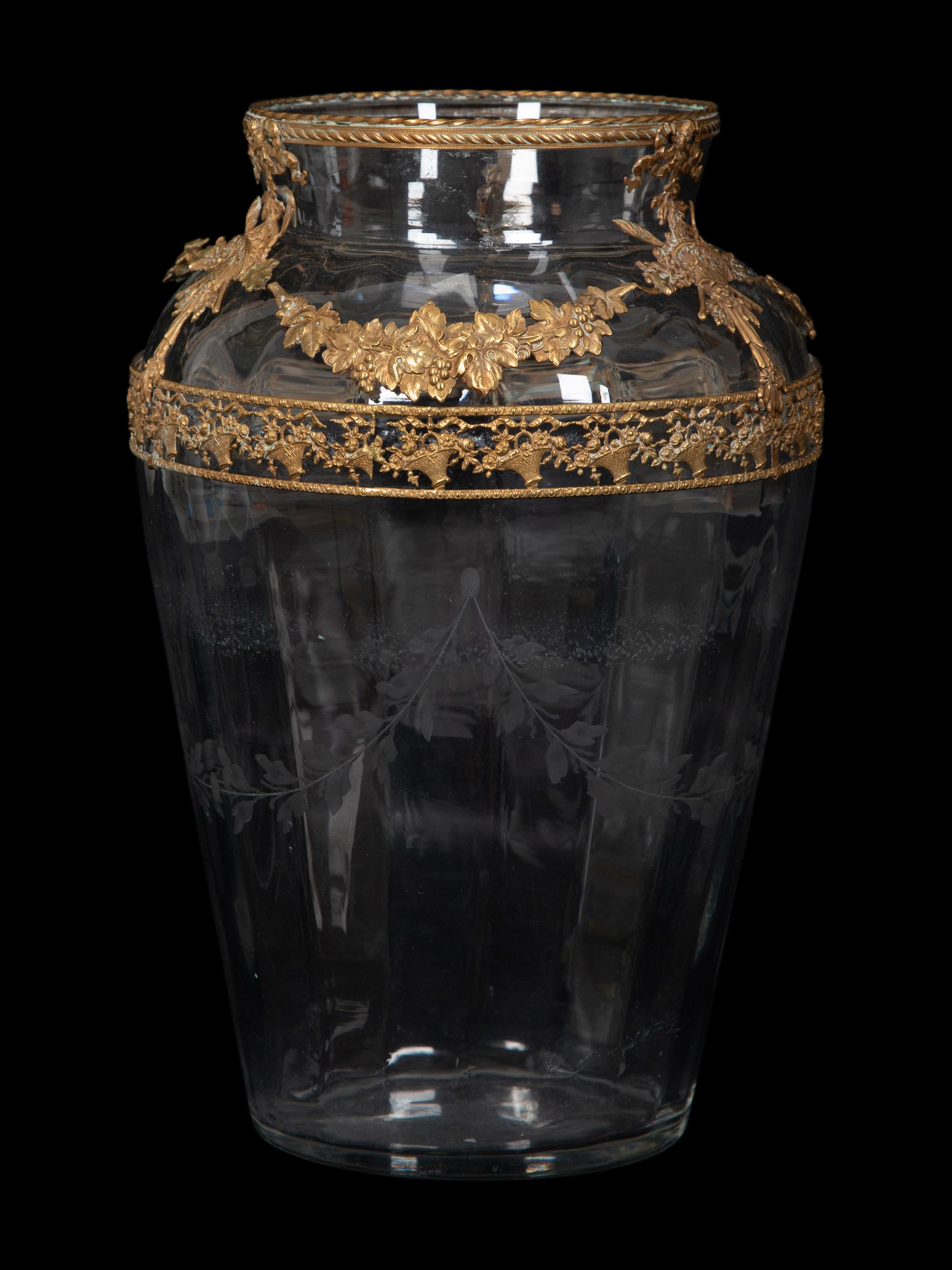 A French Gilt Bronze Mounted Etched Glass Vase