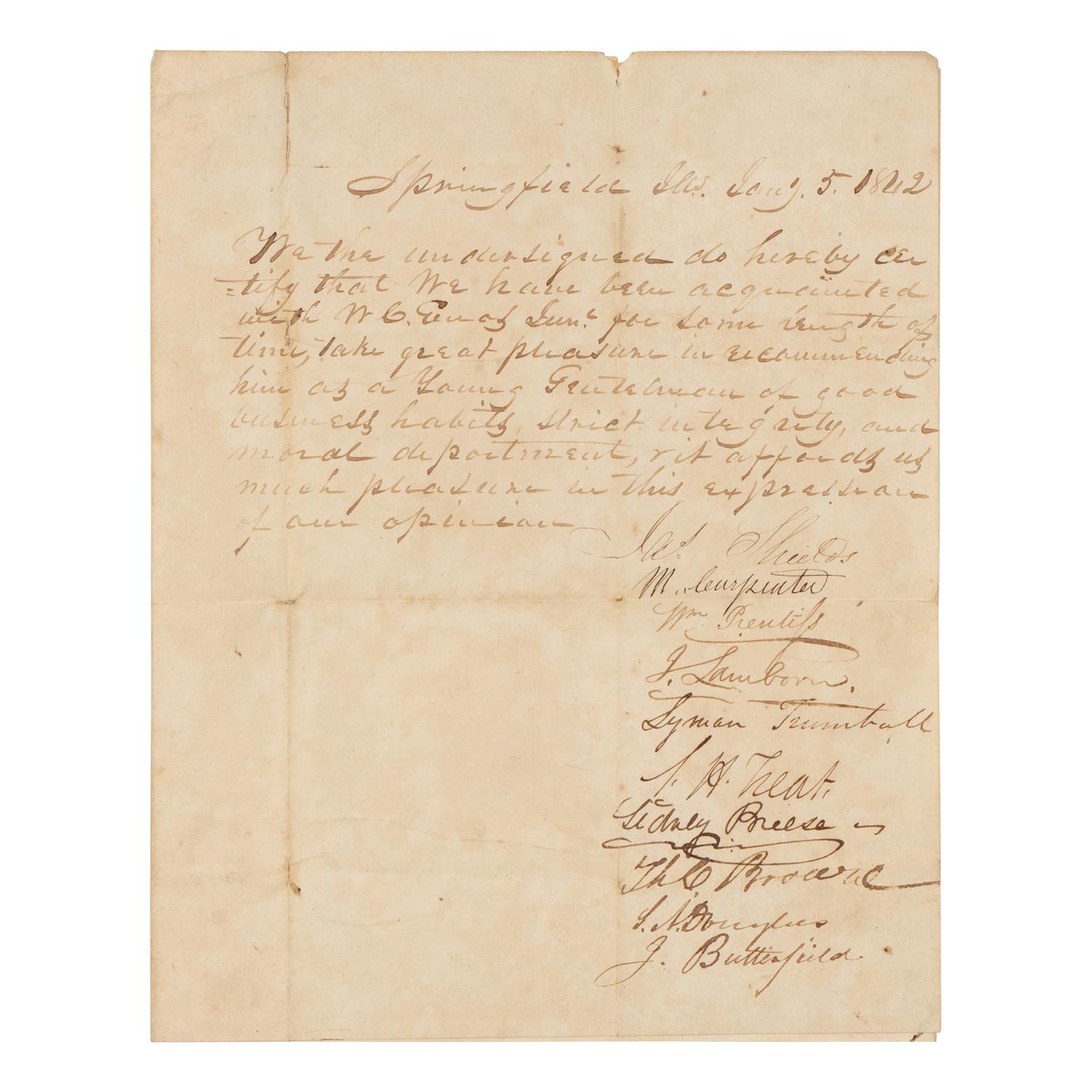 DOUGLAS, Stephen Arnold (1813-1861). A group of 14 documents and letters relating to Douglas's legal and political career, ca 1834-1857, comprising: