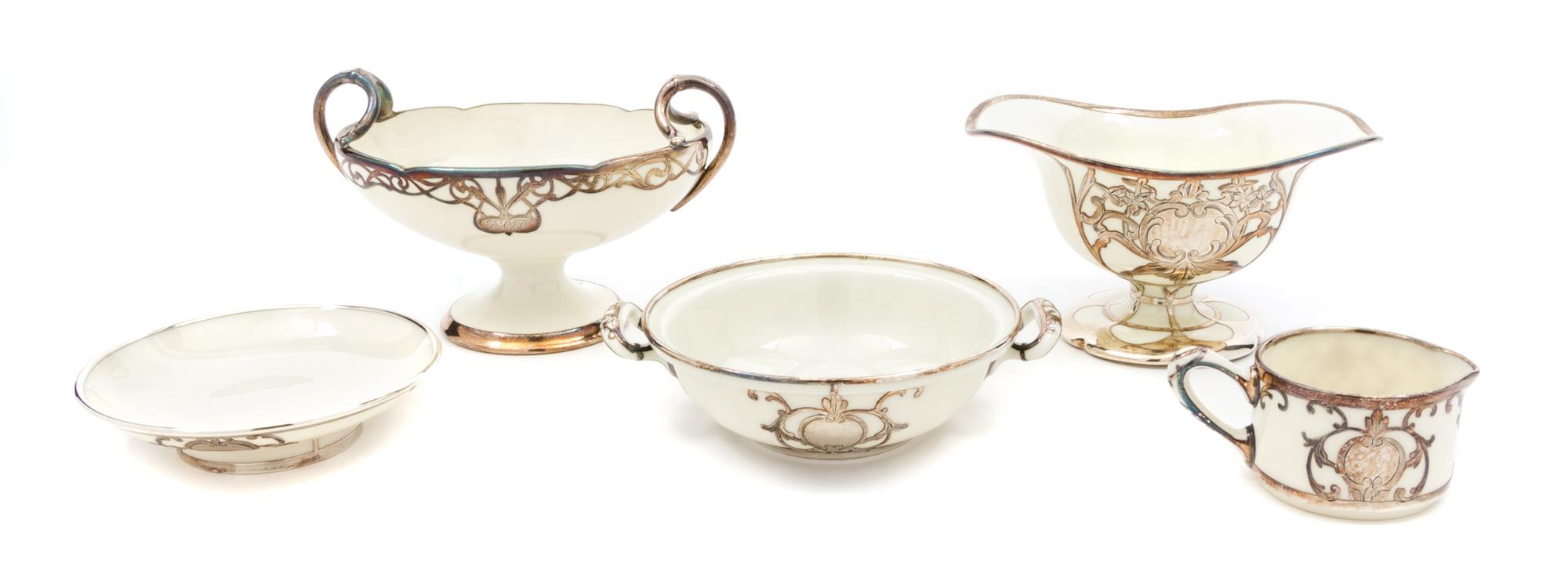 Five Lenox Silver Overlay Articles Width of first 6 3/4 inches.