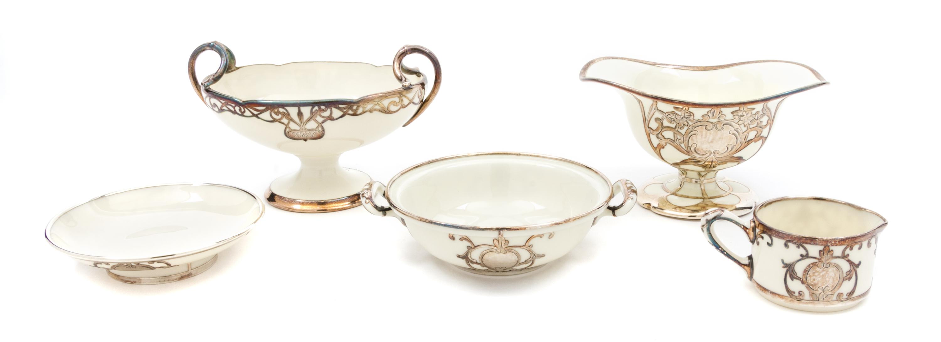 Five Lenox Silver Overlay Articles Width of first 6 3/4 inches.