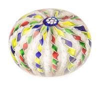 A Four-Color Ribbon and Latticino Twist Crown Glass Paperweight