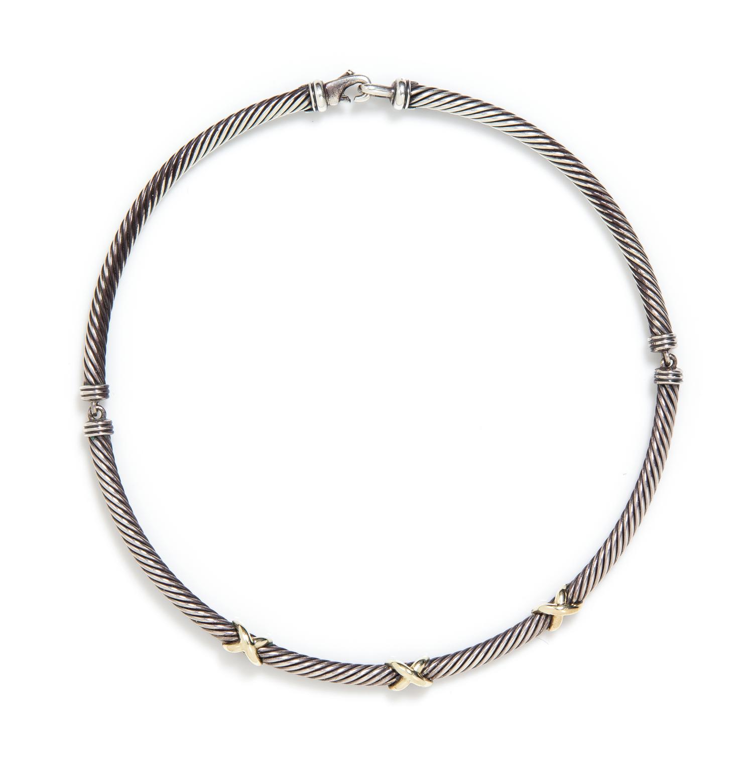 A Sterling Silver and 14 Karat Yellow Gold Cable Link Necklace, David Yurman, 46.90 dwts.