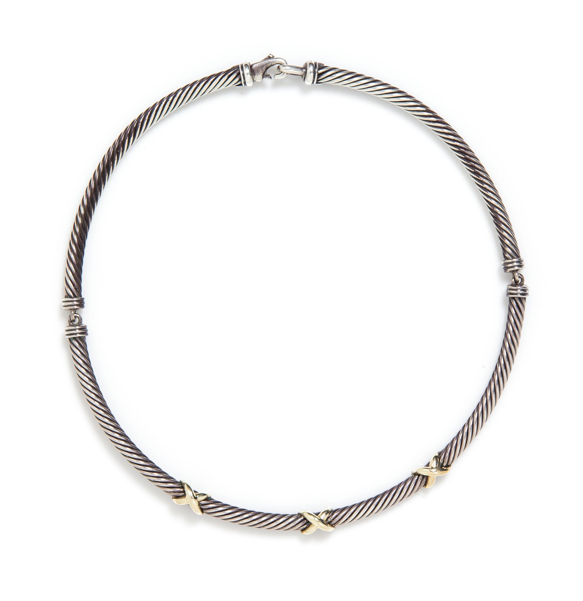 A Sterling Silver and 14 Karat Yellow Gold Cable Link Necklace, David Yurman, 46.90 dwts.