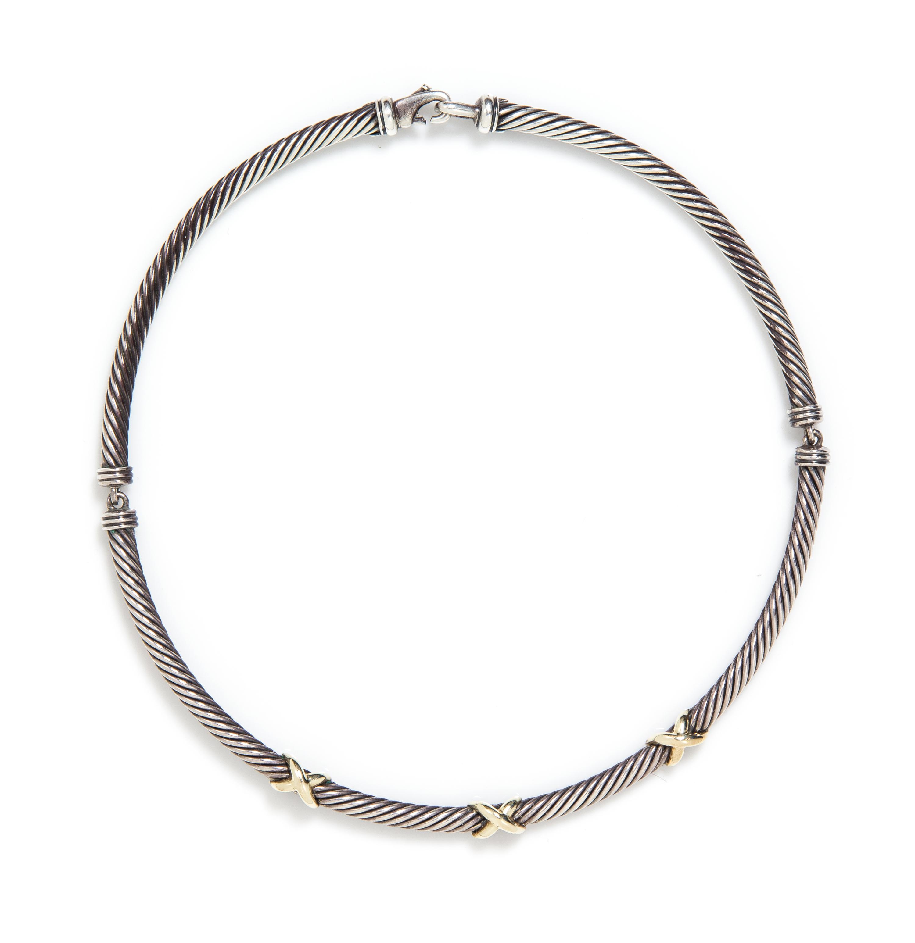 A Sterling Silver and 14 Karat Yellow Gold Cable Link Necklace, David Yurman, 46.90 dwts.