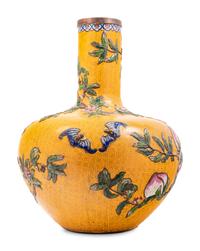 Three Large Chinese Yellow Ground Cloisonné Enamel Vases, Tianqiuping