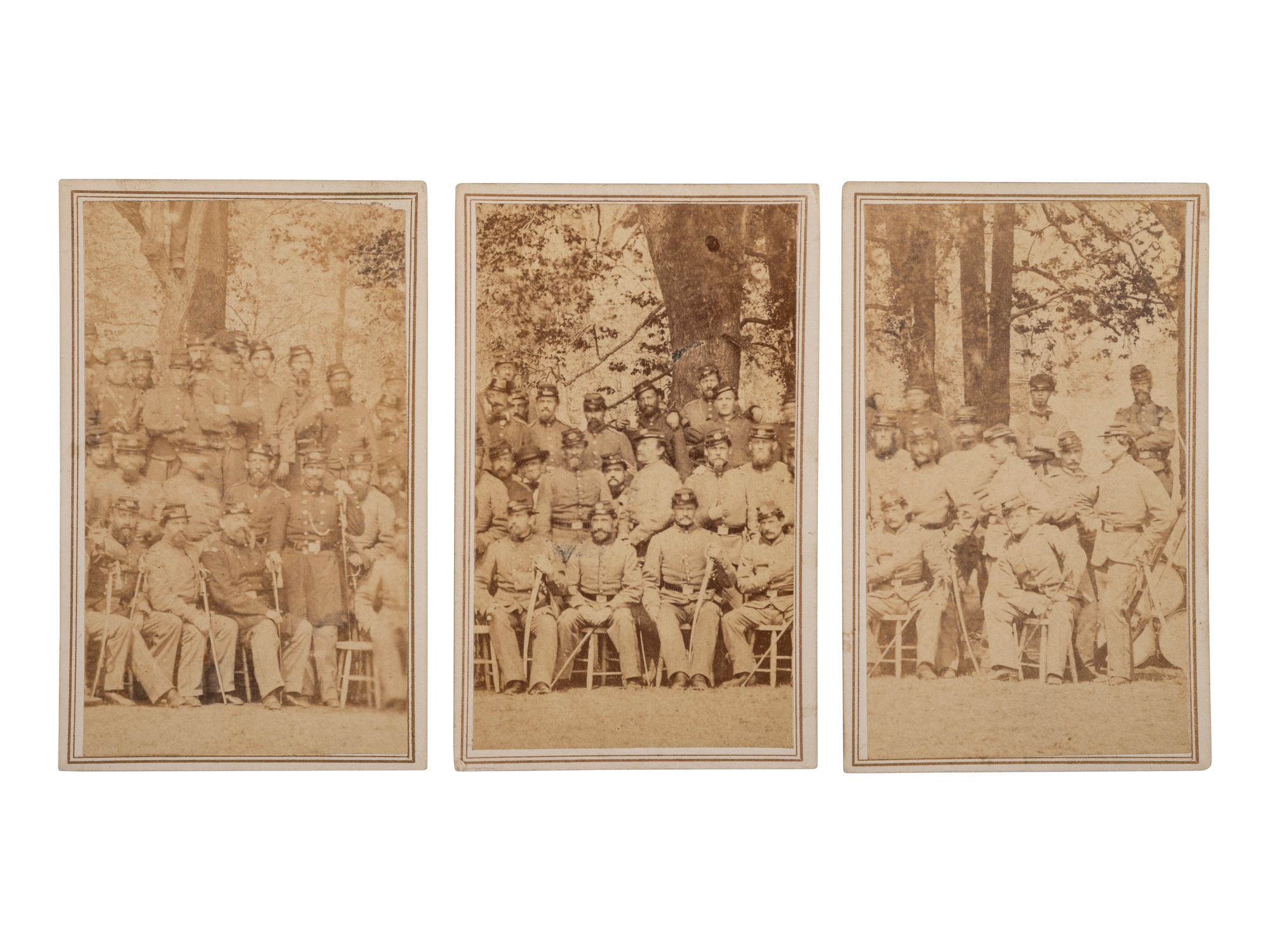 [CIVIL WAR]. 6 CDVs making up a panoramic image of the 7th New York Volunteers, "Steuben Rangers," at camp. New York: Julius Brill.