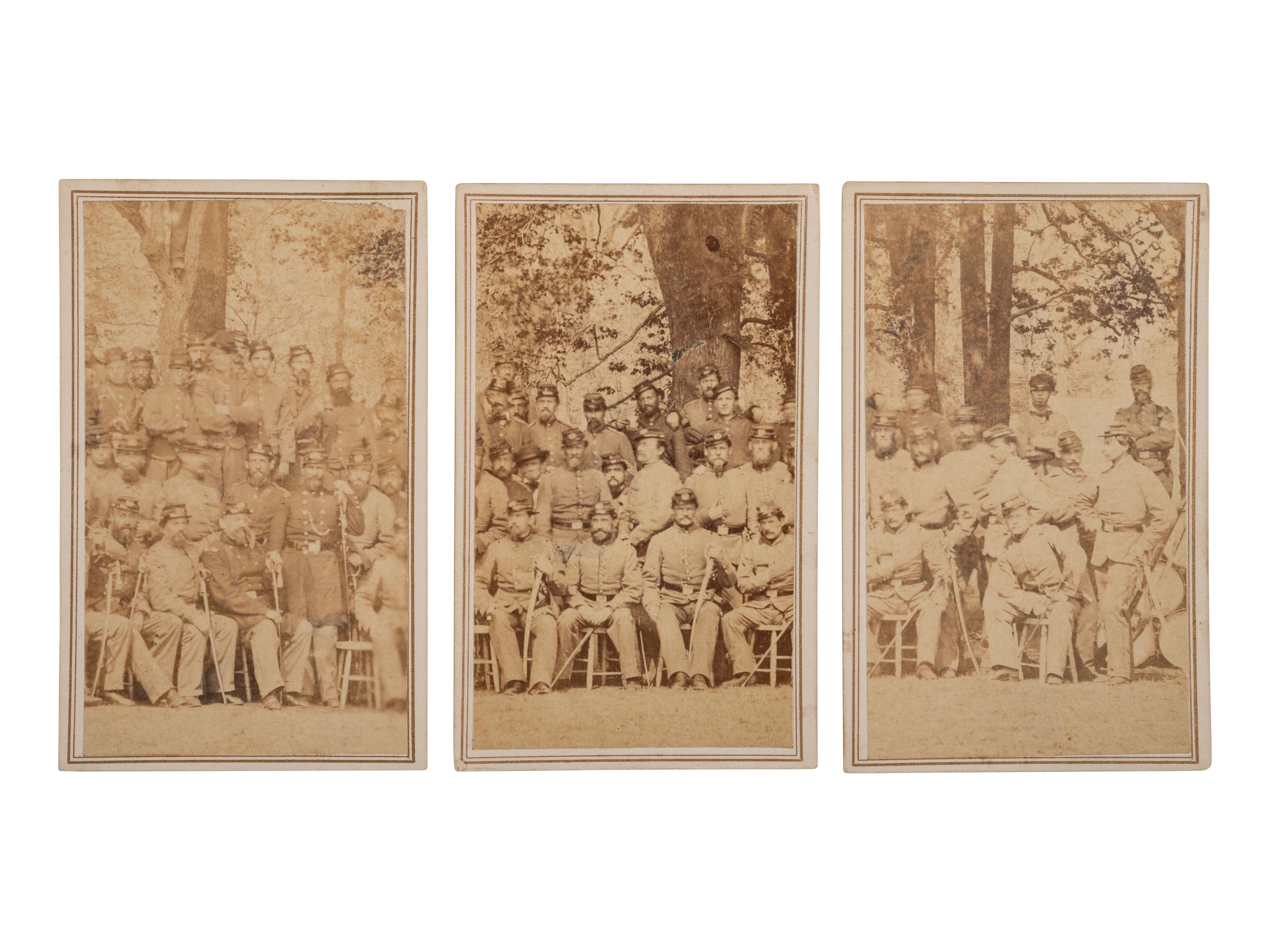 [CIVIL WAR]. 6 CDVs making up a panoramic image of the 7th New York Volunteers, "Steuben Rangers," at camp. New York: Julius Brill.