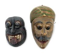 Two Mexican Carved and Polychromed Wood Masks