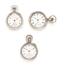 A Collection of Coin Silver Open Face Pocket Watches, Waltham, Circa 1907, 1890, and 1883, 310.00 dwts.