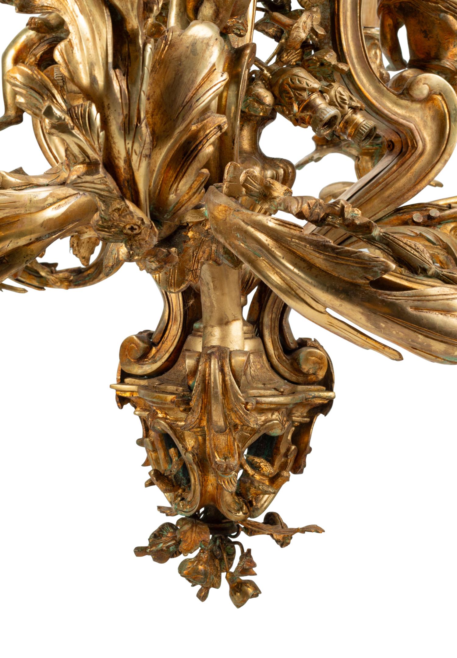 A Continental Gilt Bronze Nine-Light Chandelier