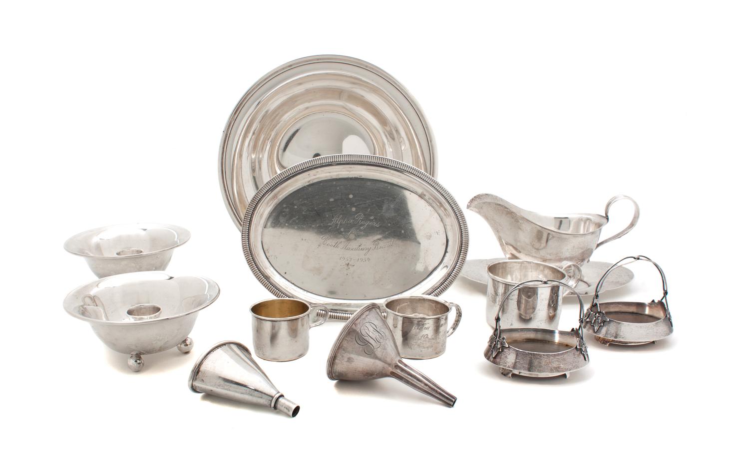 An Assembled Collection of Silver Articles Diameter of largest 9 1/2 inches.