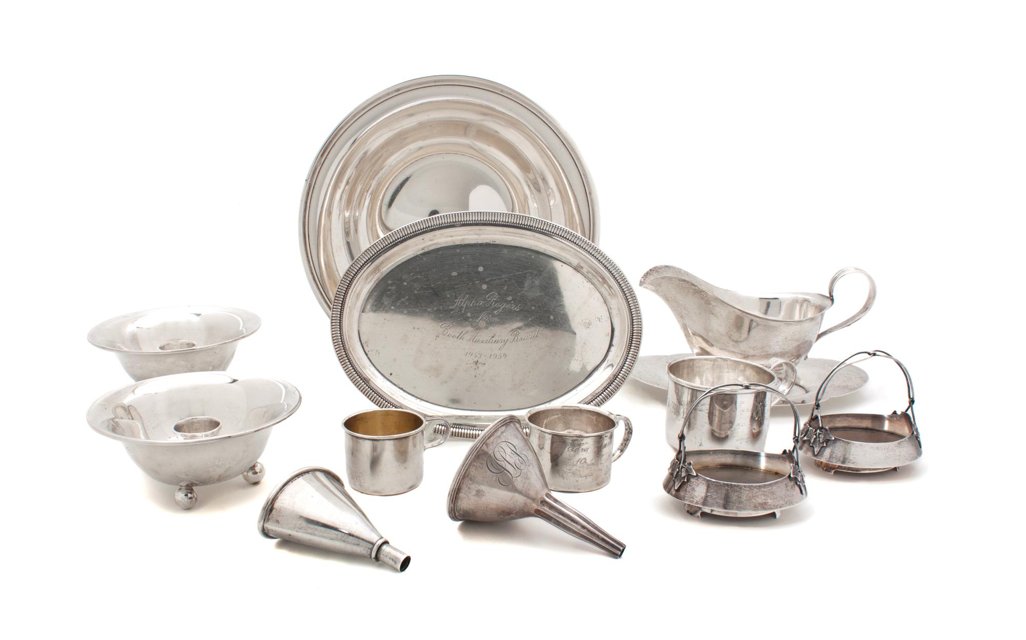 An Assembled Collection of Silver Articles Diameter of largest 9 1/2 inches.