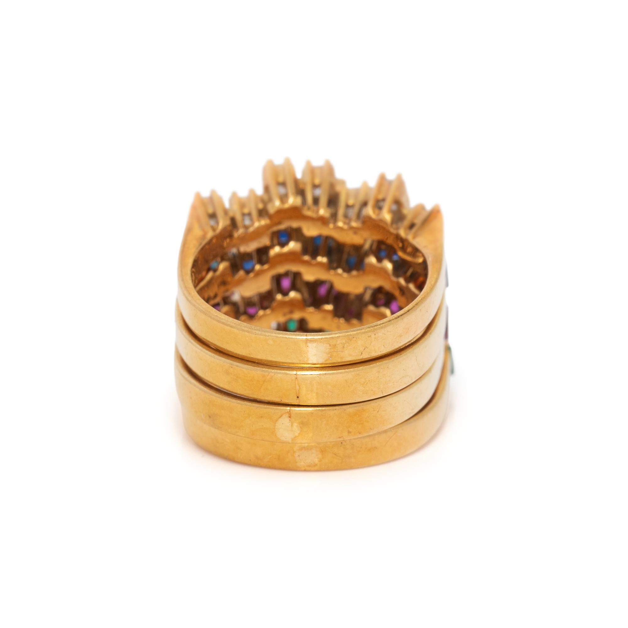 DIAMOND, RUBY, EMERALD, AND SAPPHIRE STACKABLE RINGS
