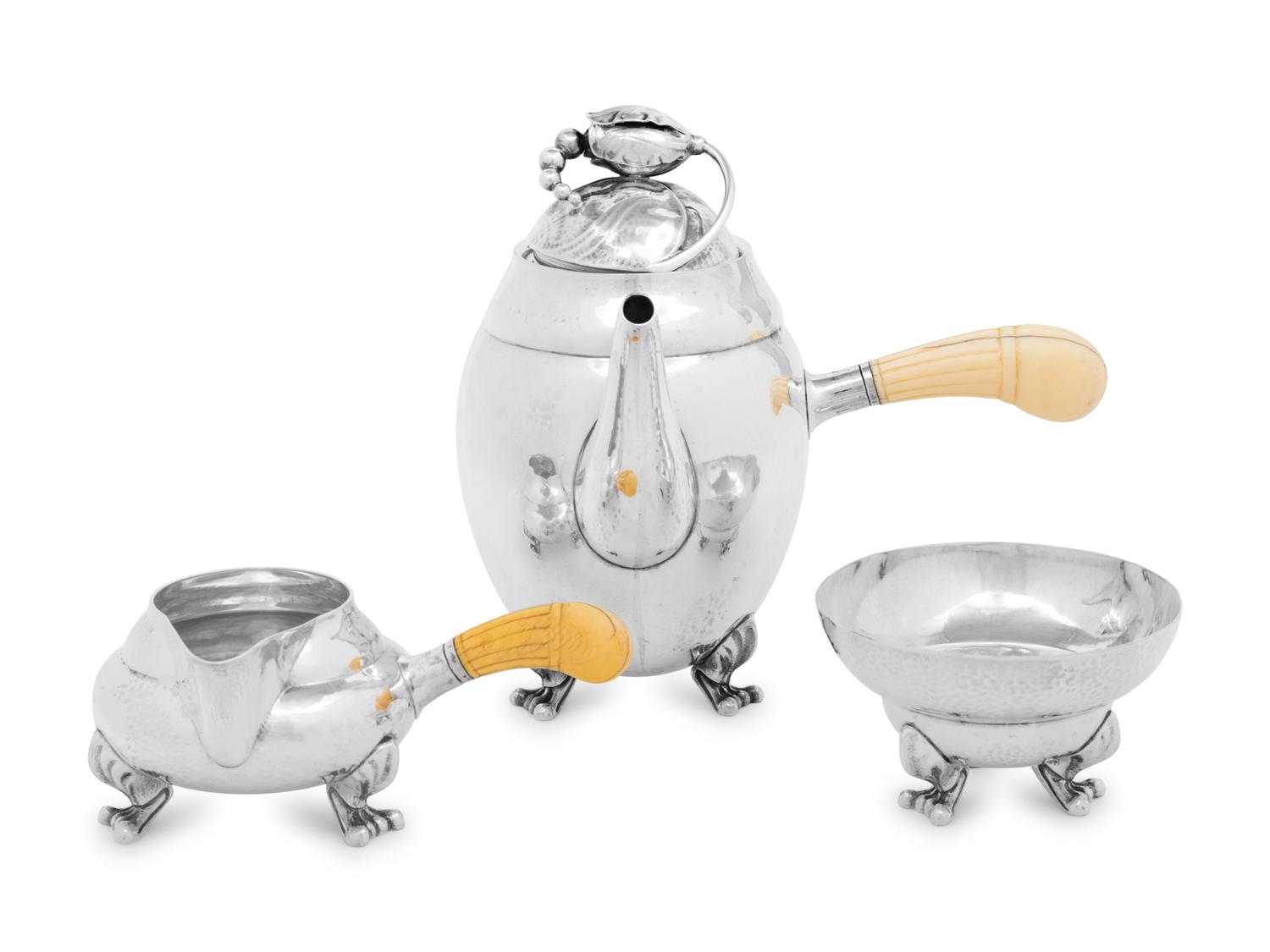 A Georg Jensen Silver Three-Piece Coffee Service