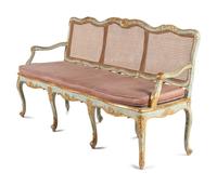 A North Italian Blue Painted and Parcel Gilt Settee