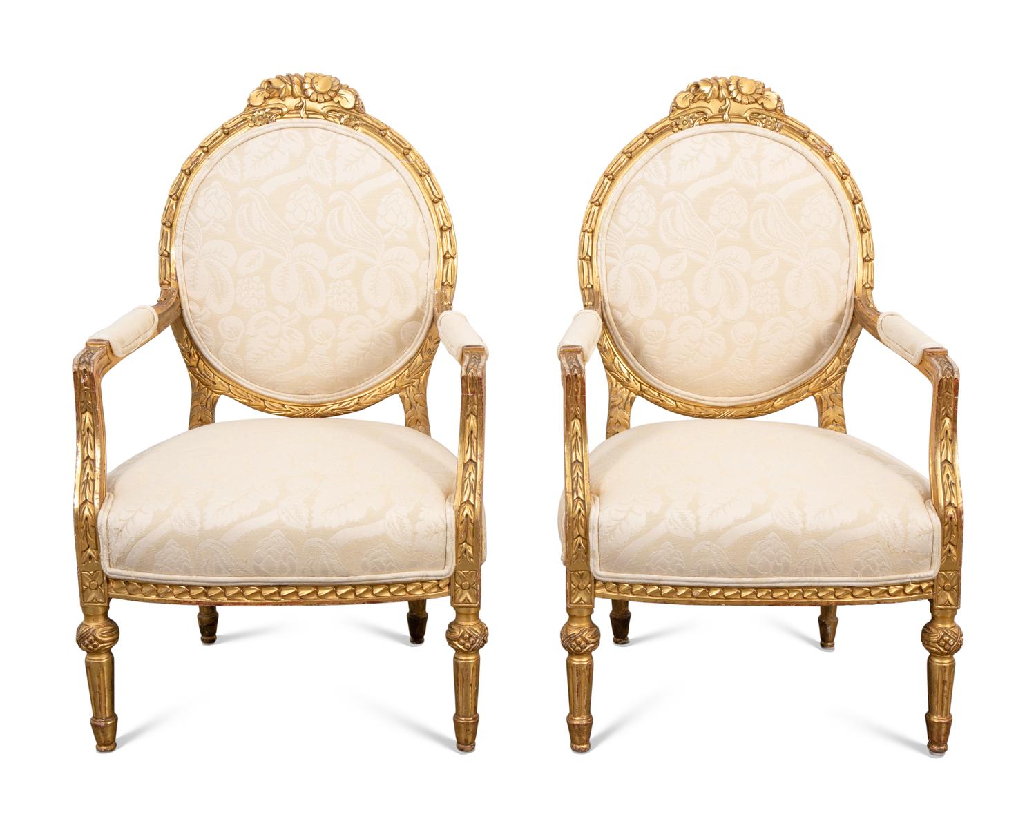 A Pair of Louis XVI Style Giltwood Fauteuils