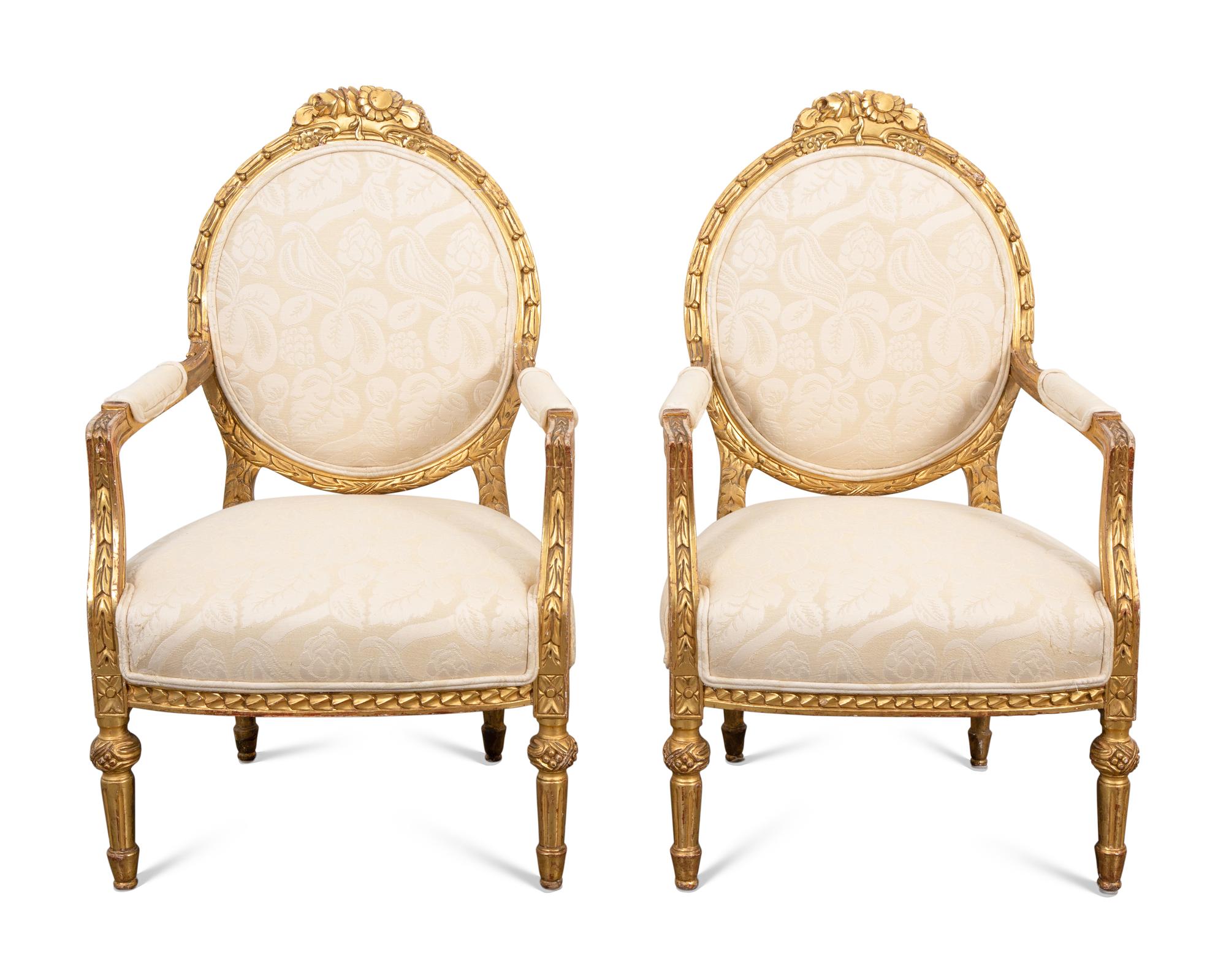 A Pair of Louis XVI Style Giltwood Fauteuils