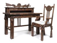 A Western Themed Desk and Matching Chair Height 46 x width 50 x depth 30 inches.