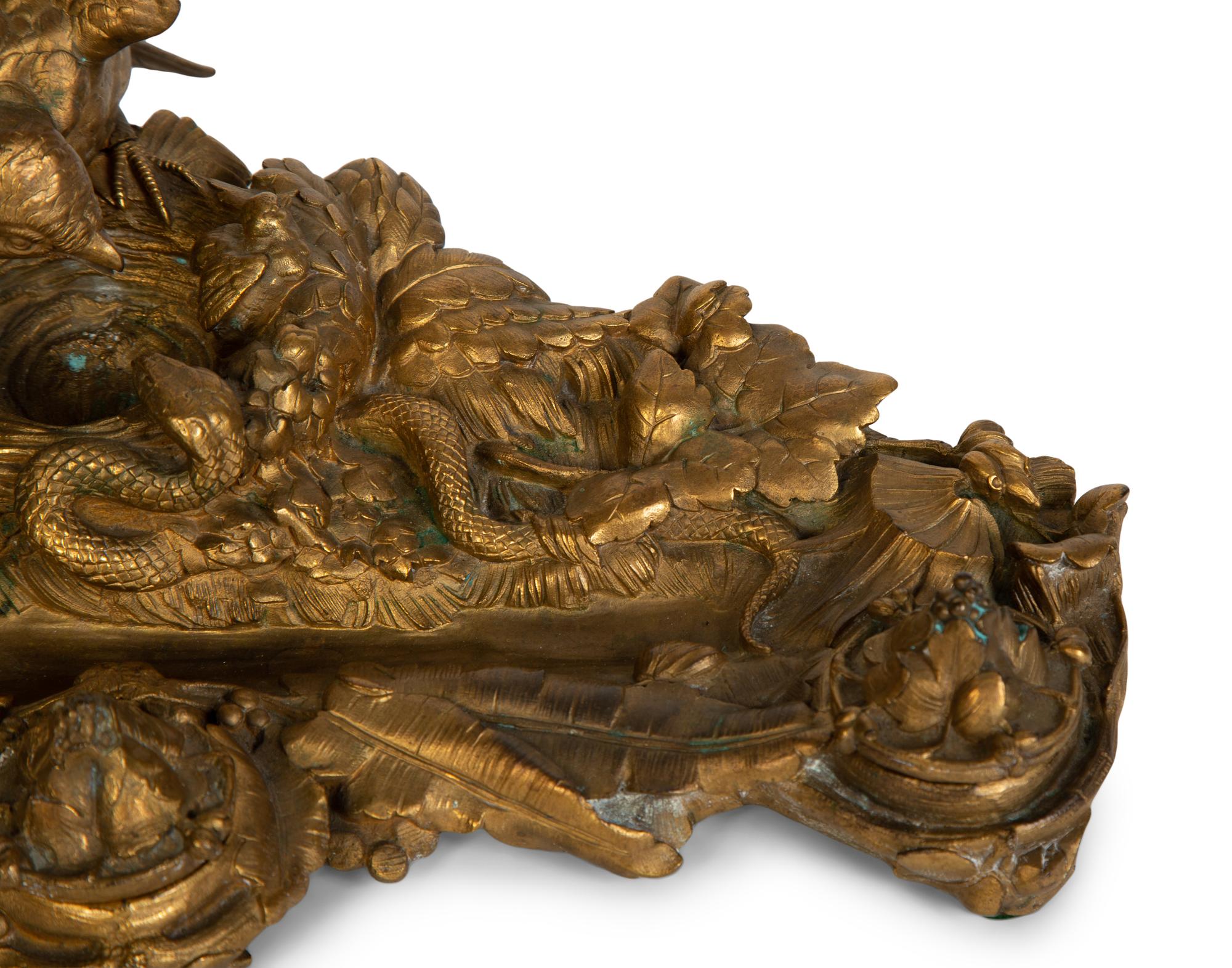 A Continental Gilt Bronze Inkwell with Bird and Nest in the Manner of Pautrot — 19th Century