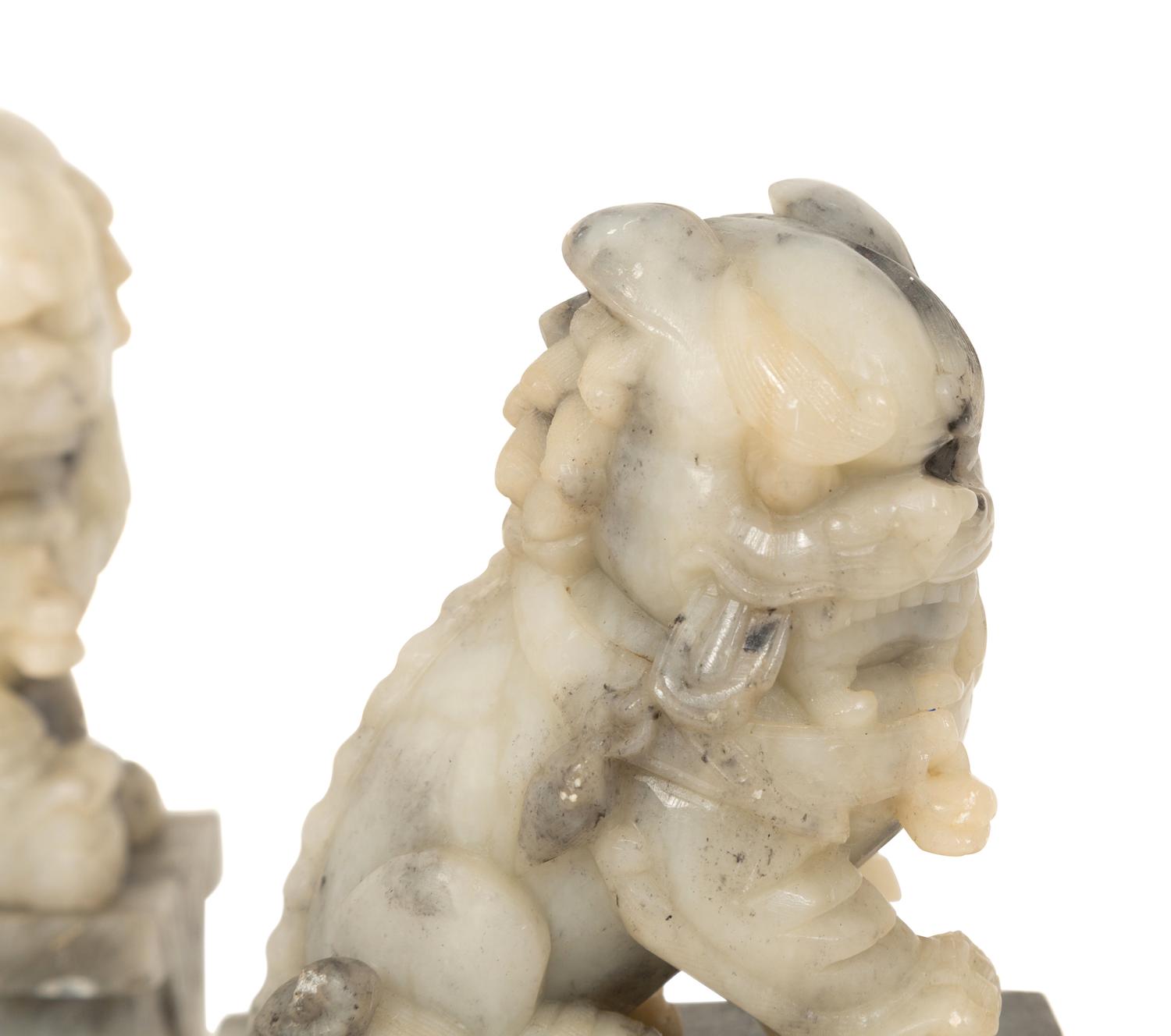 A Pair of Chinese Carved Hardstone Temple Guardians