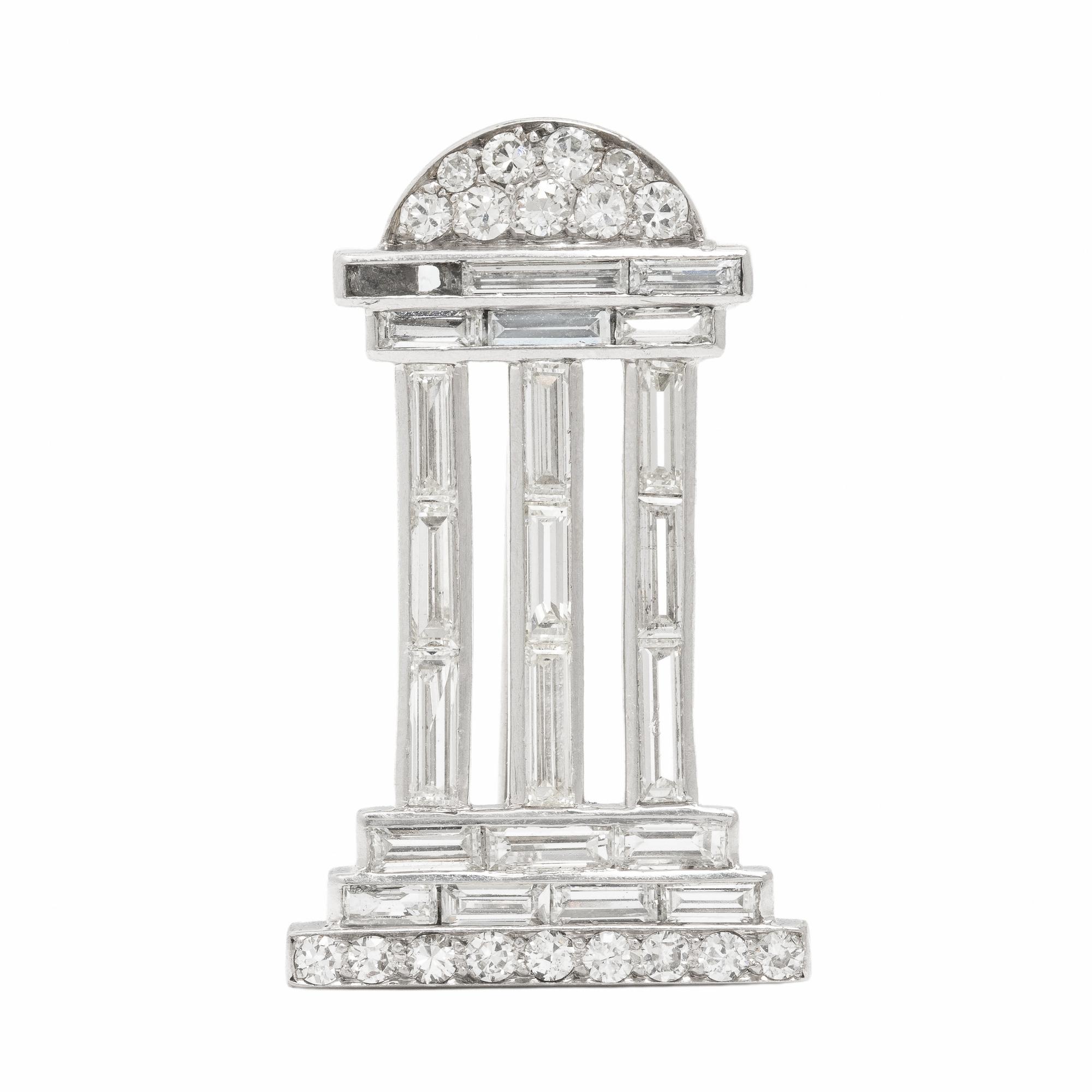 Art Deco, French, Diamond and Platinum Architectural Brooch