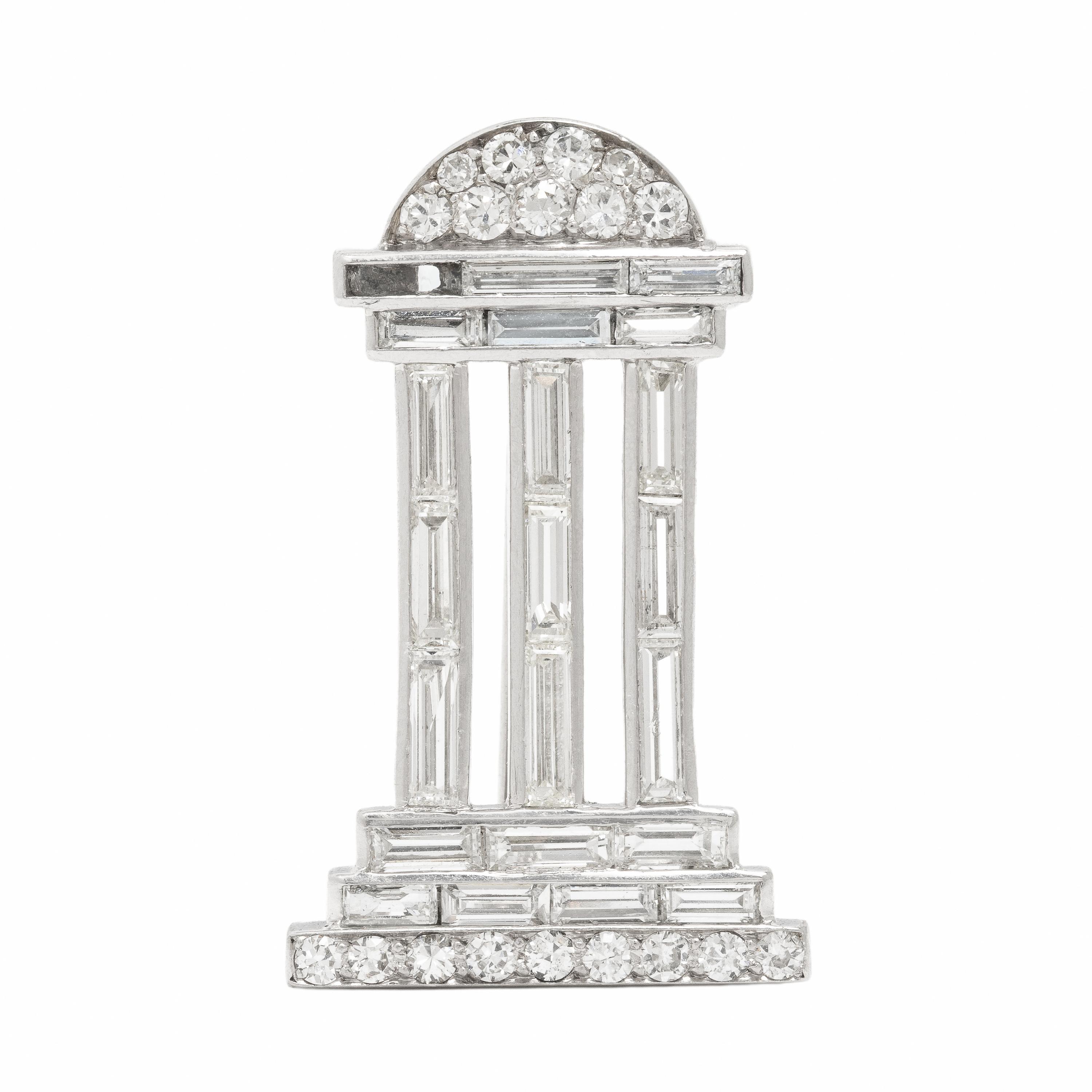 Art Deco, French, Diamond and Platinum Architectural Brooch