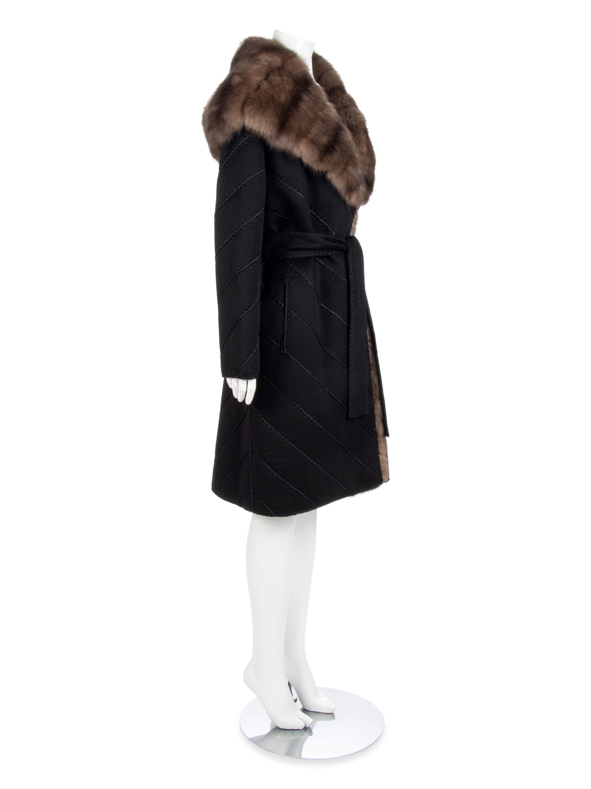 J. Mendel Black Cashmere Coat with Barguzin Sable Trim, 2000-10s,