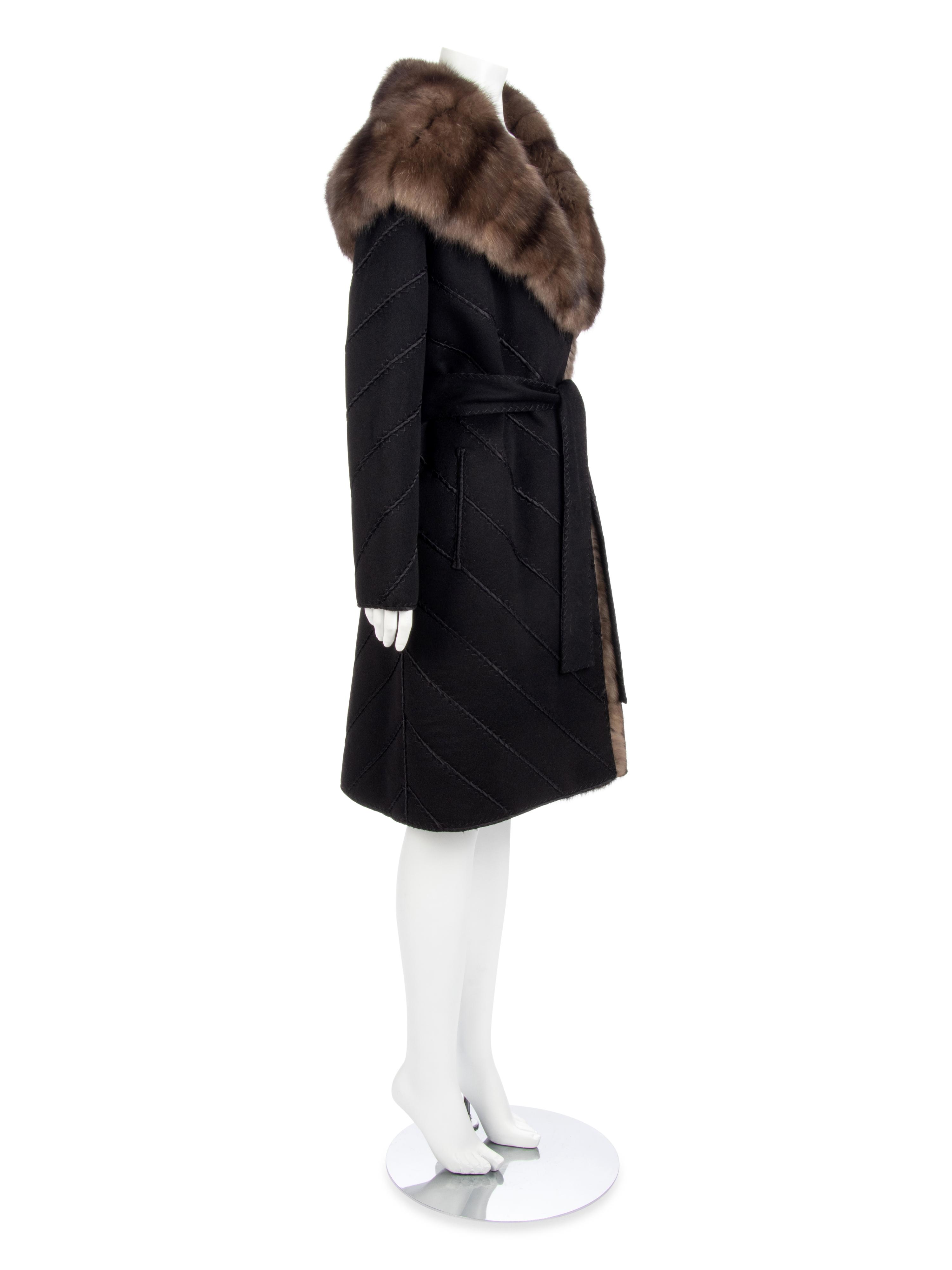 J. Mendel Black Cashmere Coat with Barguzin Sable Trim, 2000-10s,
