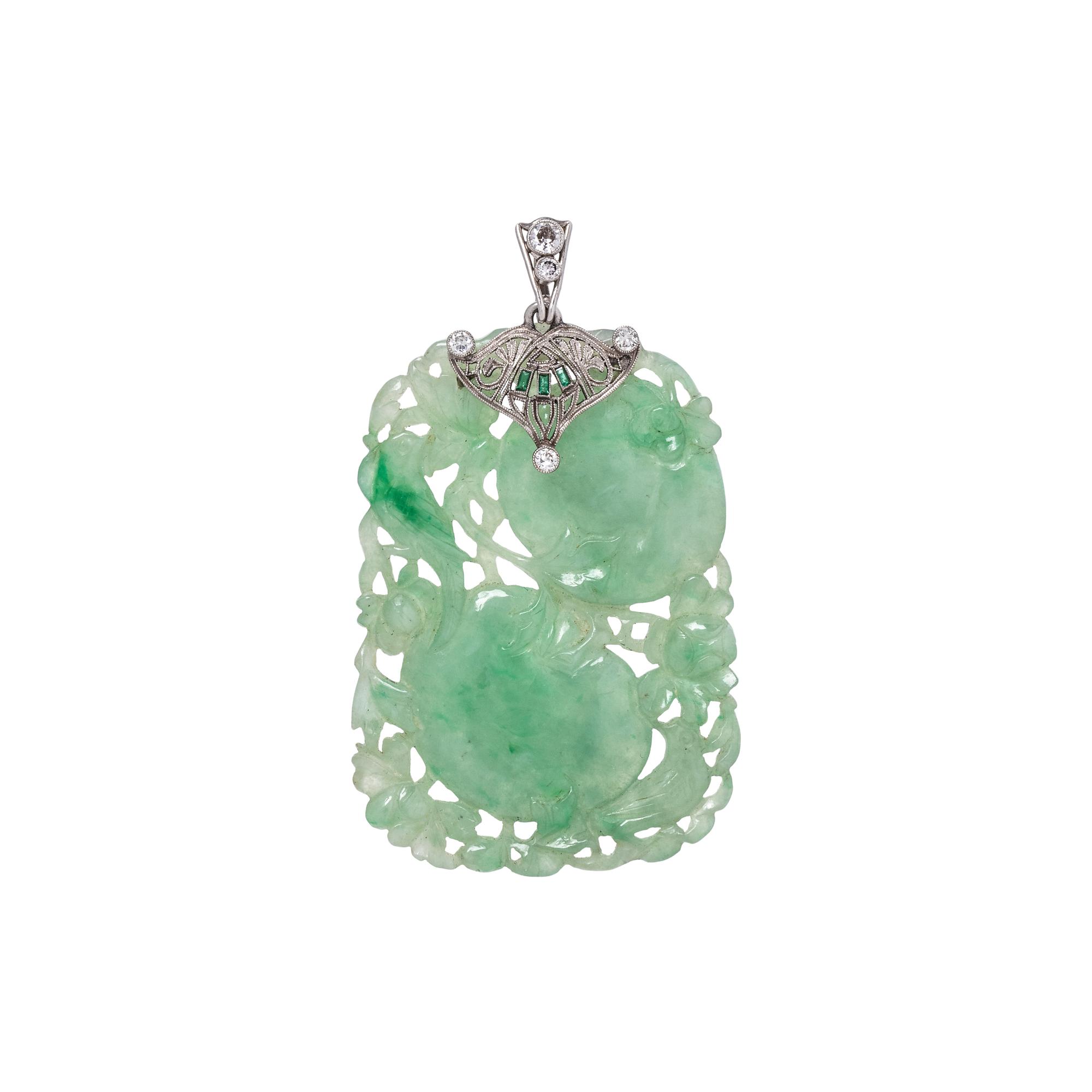 ART DECO, JADE AND DIAMOND PENDANT