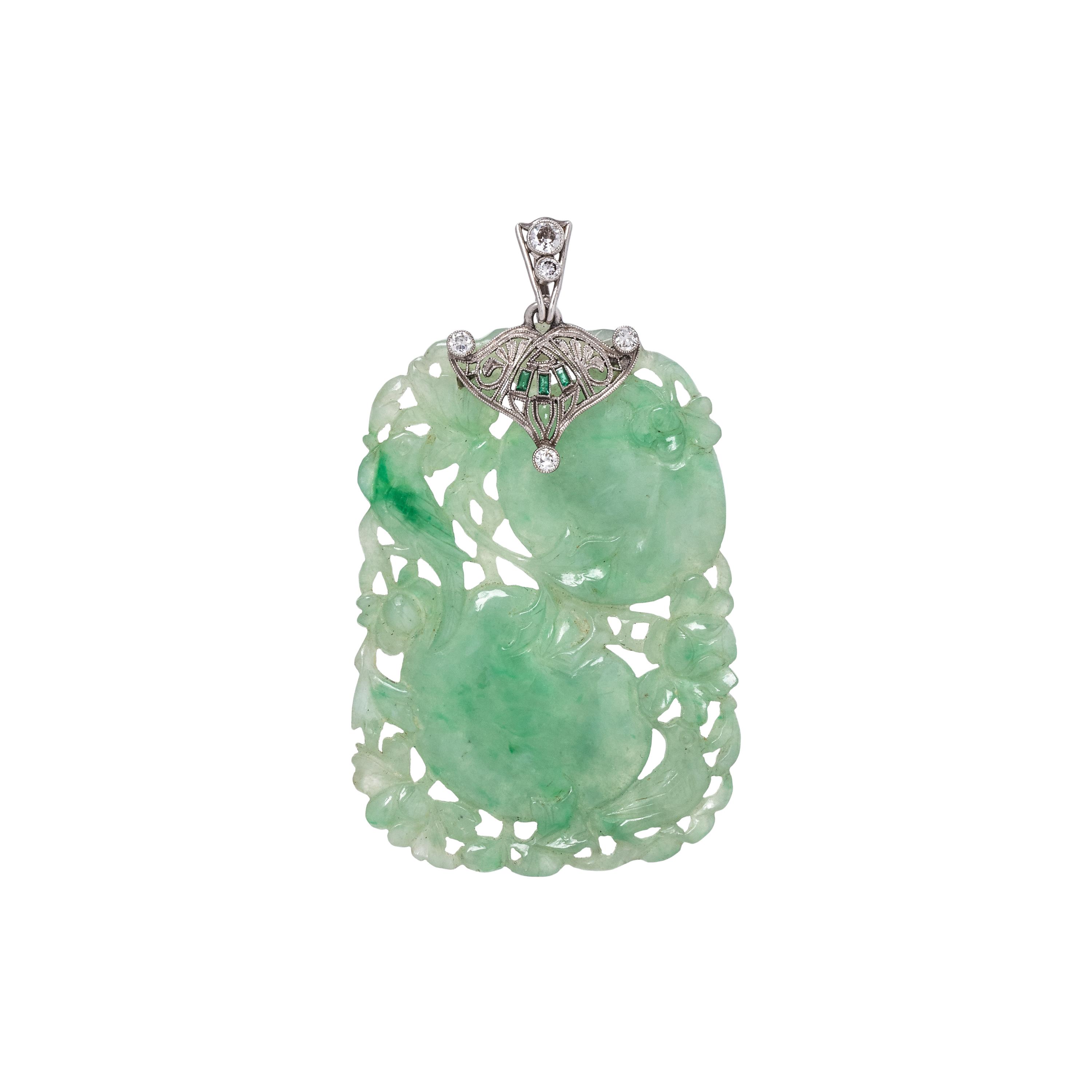ART DECO, JADE AND DIAMOND PENDANT