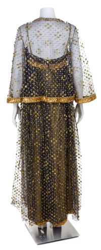 A Galanos Gold Lamé and Black Tulle Evening Gown and Jacket, No size.