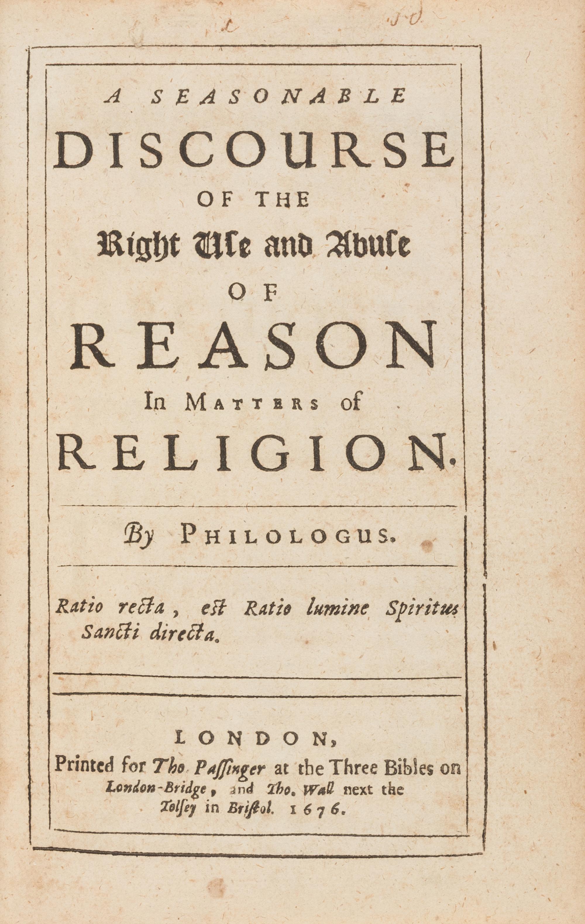 [Religion] Troughton, William. A Seasonable Discourse of the Right Use and Abuse of Reason in Matters of Religion