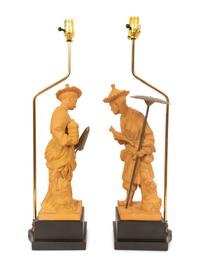 A Pair of Terracotta Chinese Figures Mounted as Lamps