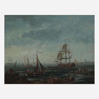 Italian School (18th Century) Harbor Scene with Ships and Passengers