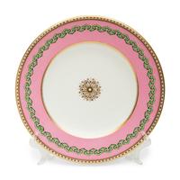 A Set of Thirteen Pink and Green Painted Porcelain Luncheon Plates