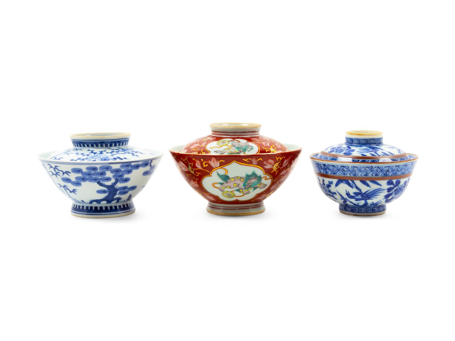 Three Chinese Porcelain Covered Bowls