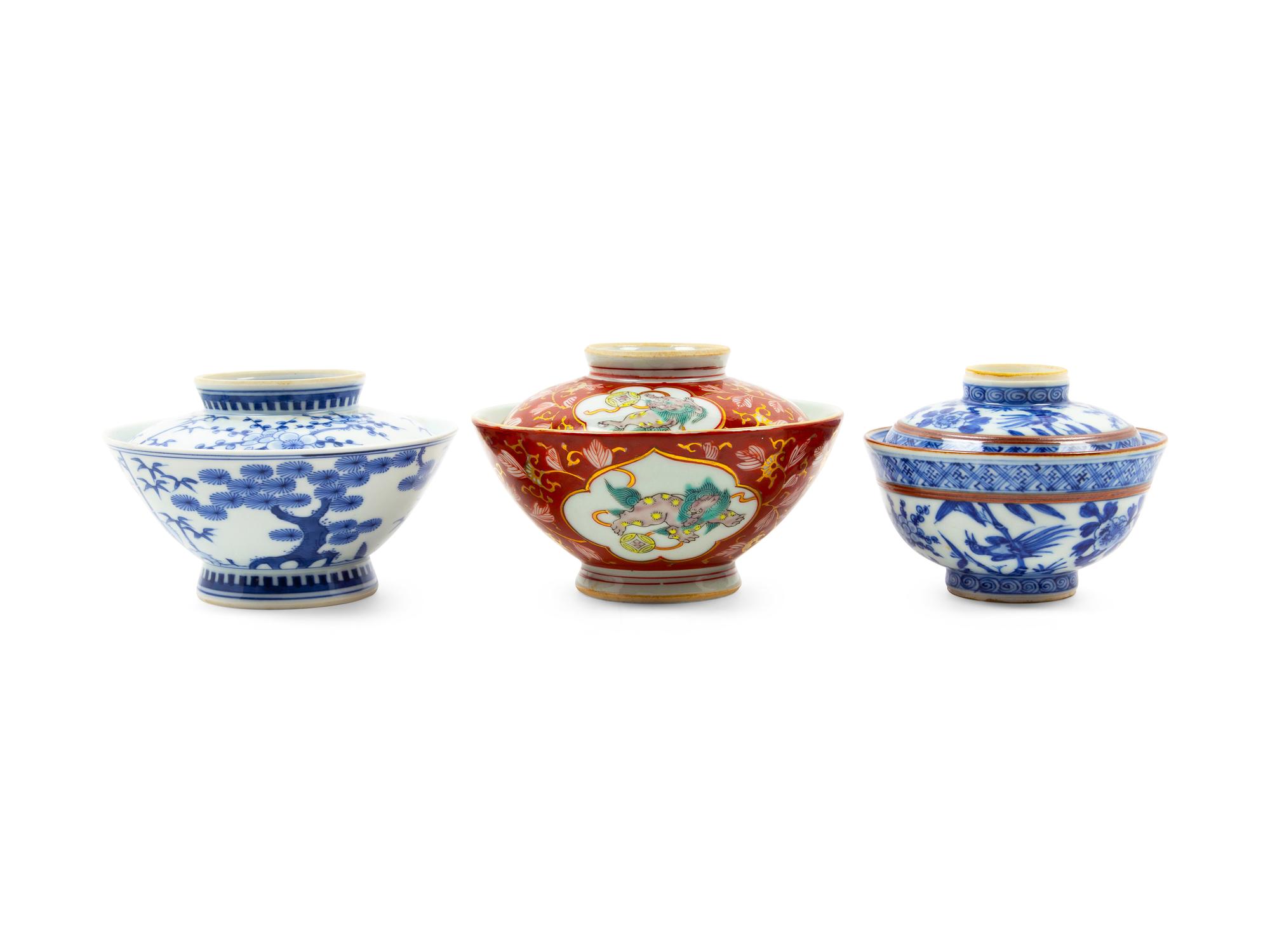 Three Chinese Porcelain Covered Bowls