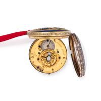 ISAAC SORET & FILS, GILT-METAL, ENAMEL AND PASTE OPEN FACE POCKET WATCH