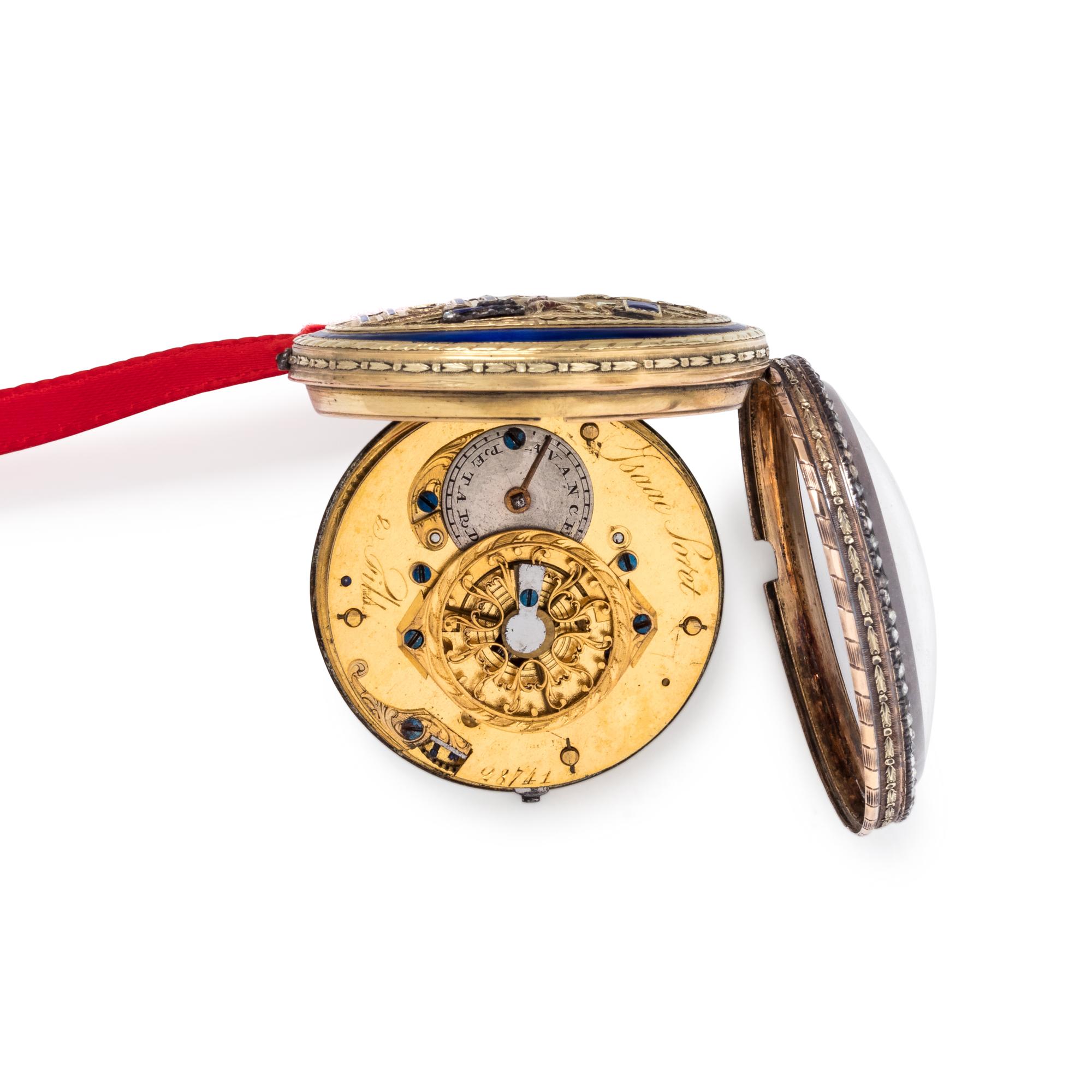 ISAAC SORET & FILS, GILT-METAL, ENAMEL AND PASTE OPEN FACE POCKET WATCH
