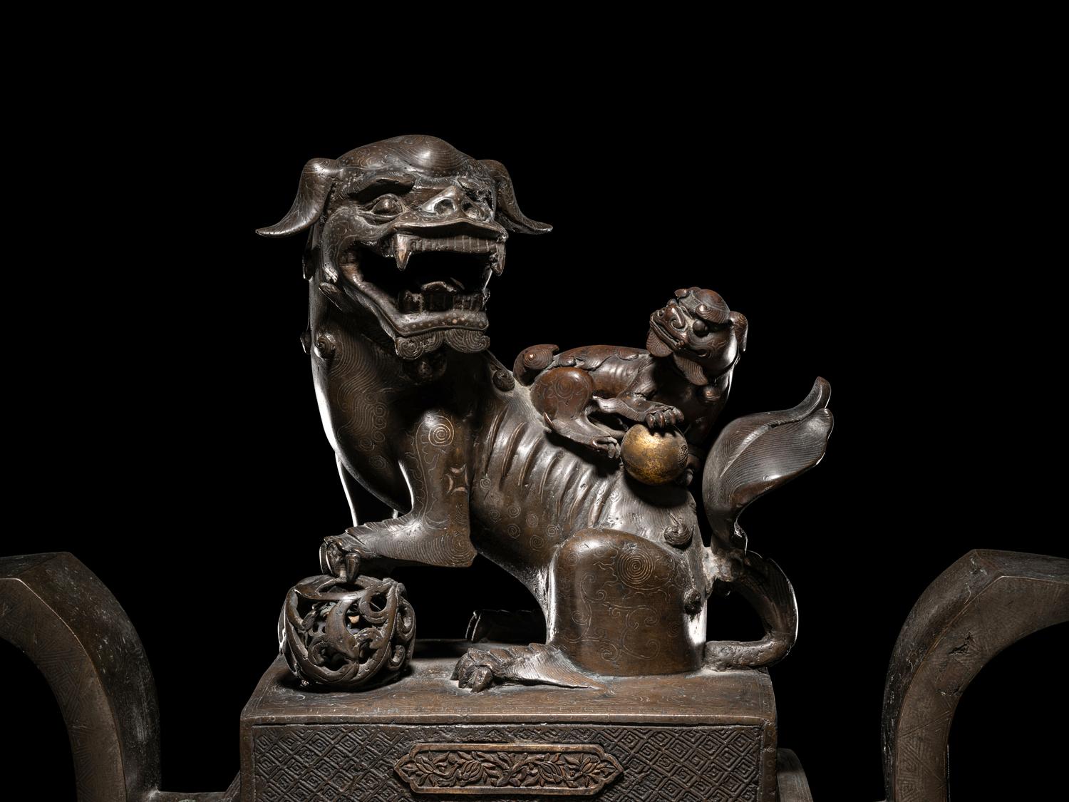 A Chinese Bronze 'Lion' Incense Burner