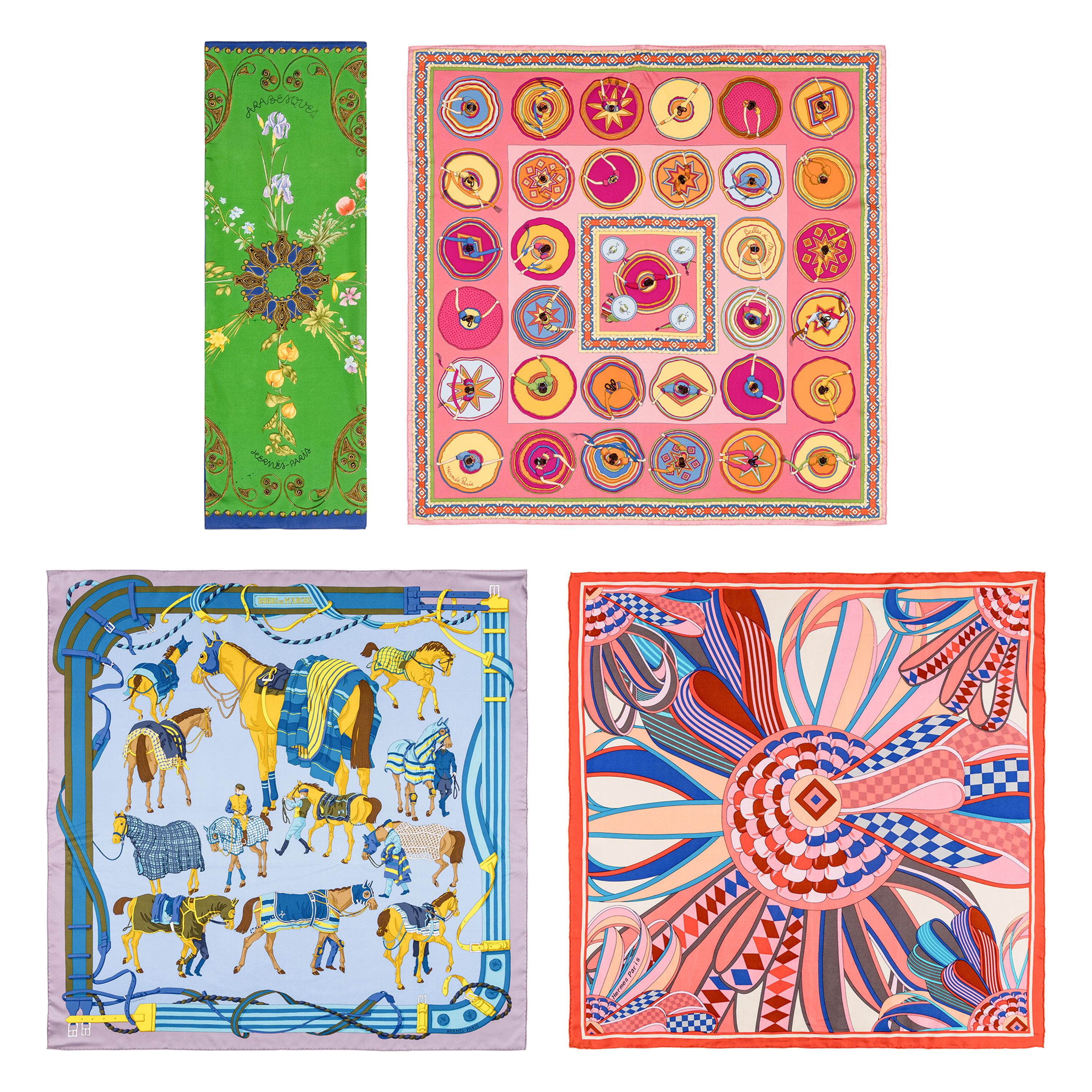 Hermès, Four Silk Scarves