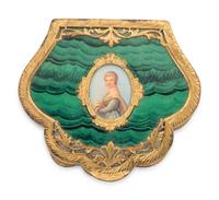 A Continental Gilt Metal and Faux Malachite Compact