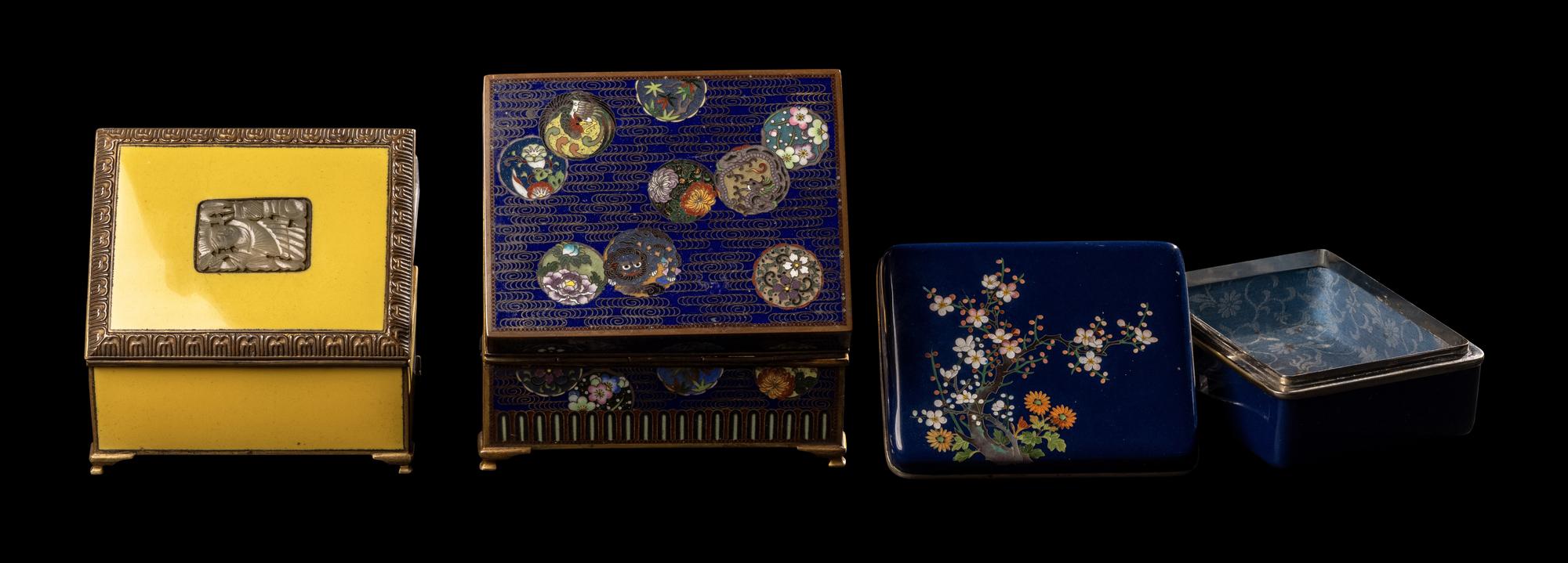 Three Japanese Cloisonné Enamel Rectangular Boxes