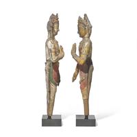 A Pair of Tibetan Painted and Parcel Gilt Wood Figures of Bodhisattvas, 19th Century — 十九世紀 巨型木雕彩繪藏傳佛教菩薩像一對