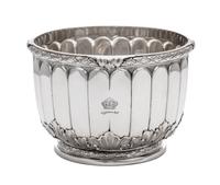 A French Silver Ice Bowl, Tetard Freres, Paris, Early 20th Century, the foliate decorated rim above the fluted body engraved with a cor