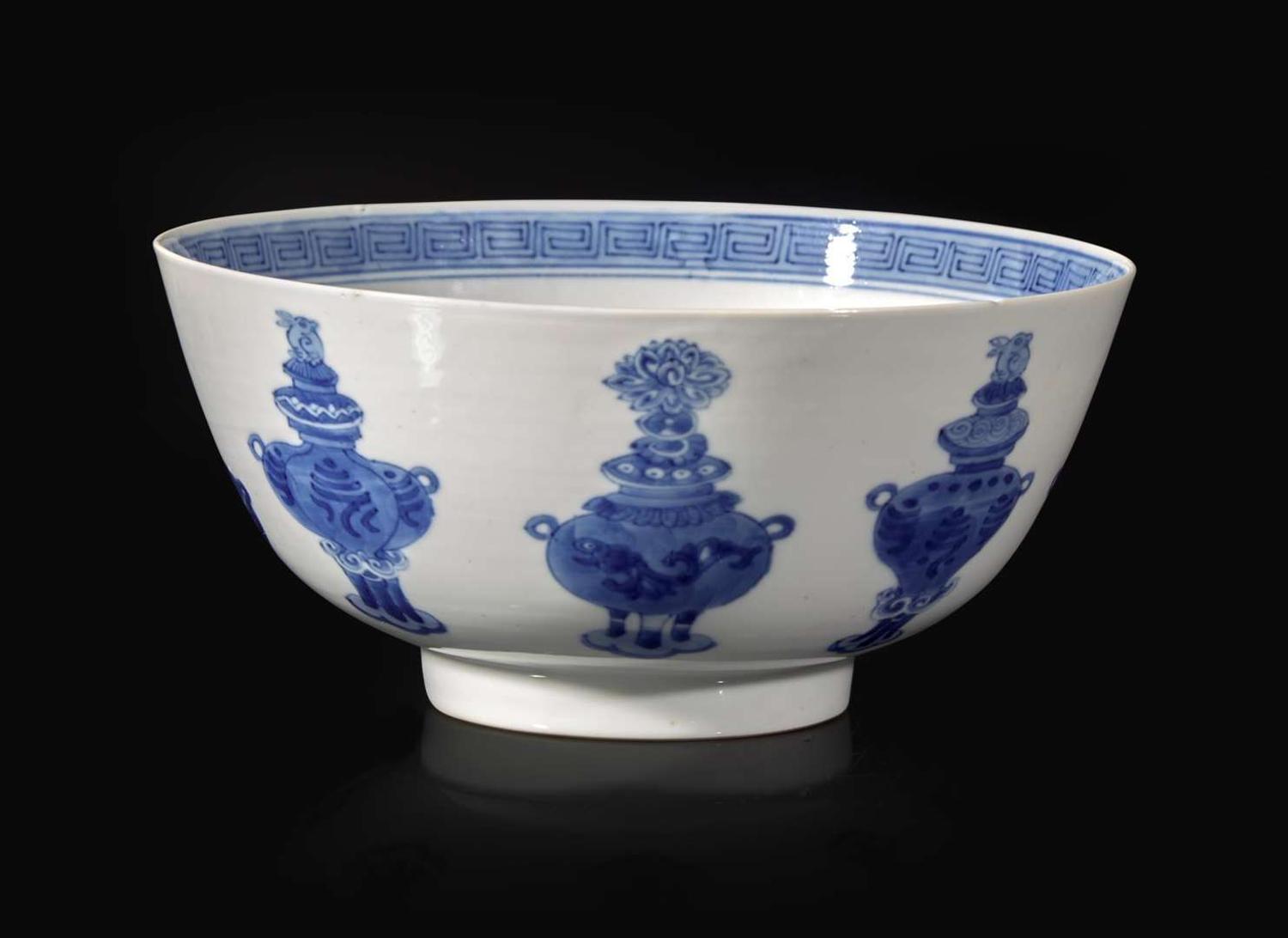 A Chinese blue and white porcelain "Censers" bowl, Kangxi six-character mark and of the period 青花貢盌 康熙六字款 清康熙