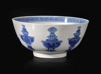 A Chinese blue and white porcelain "Censers" bowl, Kangxi six-character mark and of the period 青花貢盌 康熙六字款 清康熙