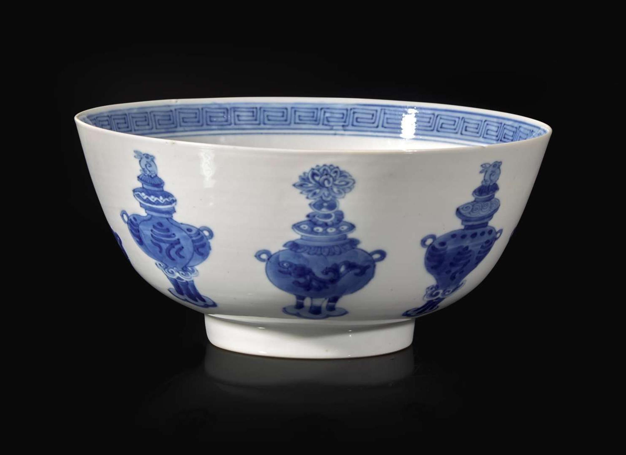 A Chinese blue and white porcelain "Censers" bowl, Kangxi six-character mark and of the period 青花貢盌 康熙六字款 清康熙